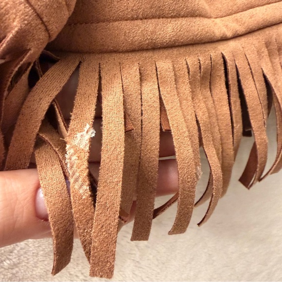 High Waist Tan Fringe Women's Shorts - Picture 5 of 8